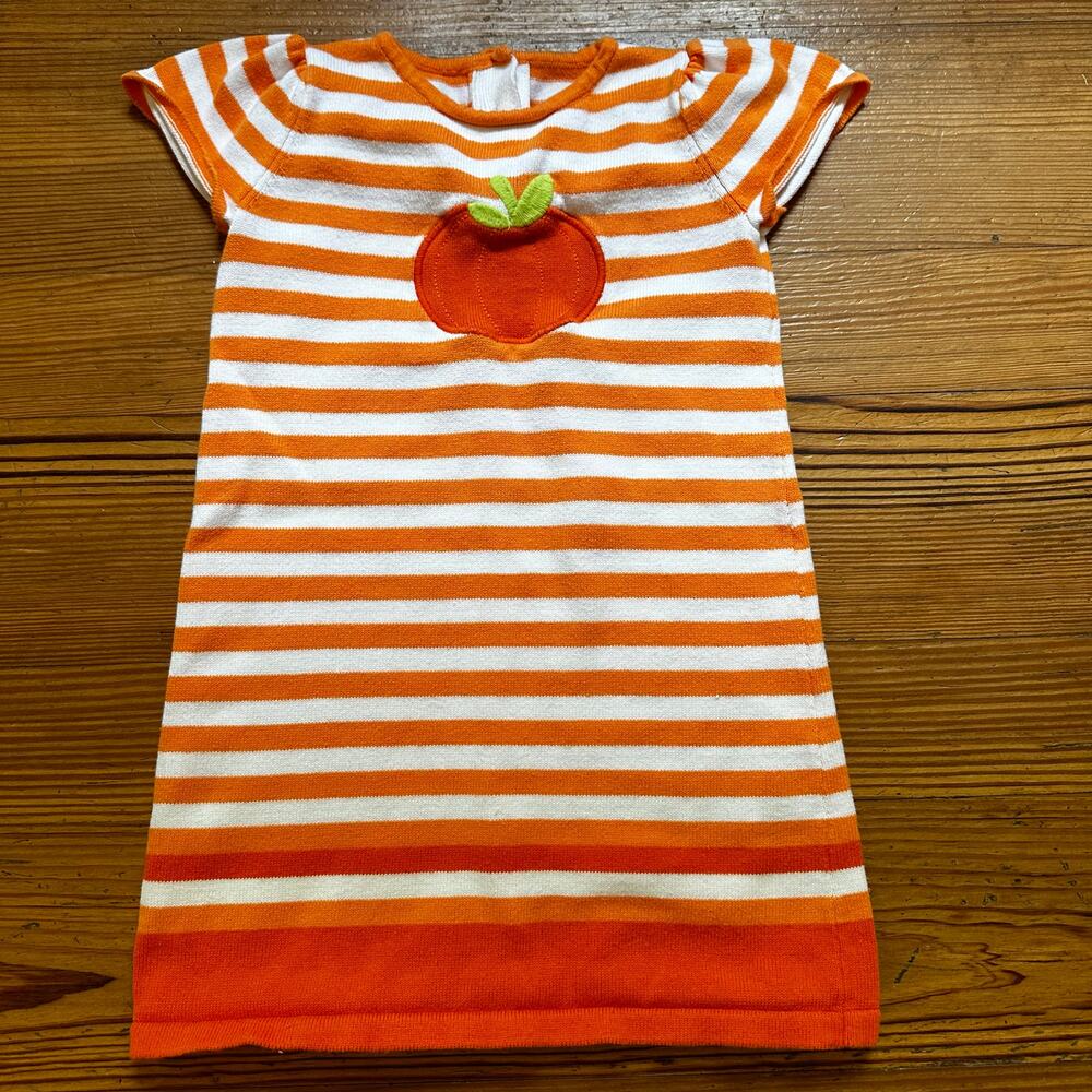 Gymboree orange white striped pumpkin knit short sleeve dress SIZE 4T‎